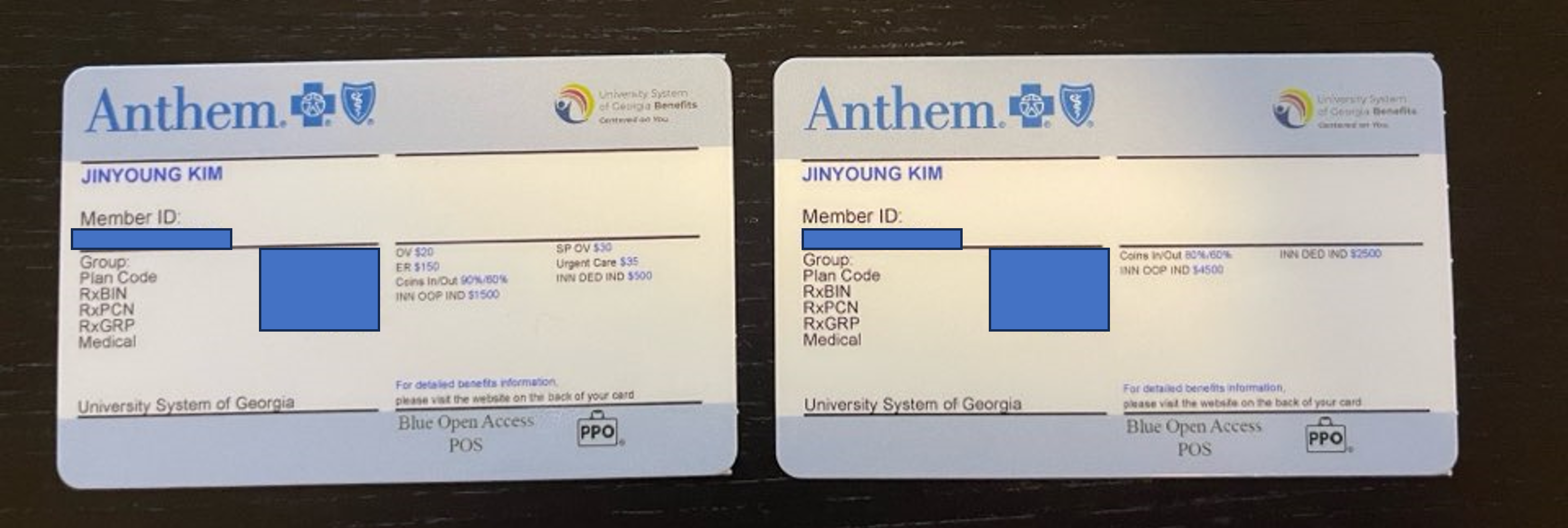 Member ID가 적혀 있는 Anthem 보험 ID 카드
