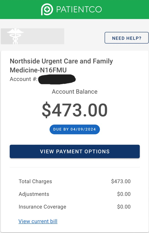 $473이 후청구된 병원비 청구서